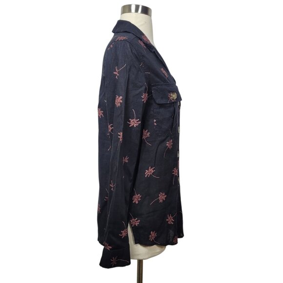 Express Palm Tree Print Linen Shirt NWT XS Black Vacation Resort Button Up Top - Picture 3 of 11